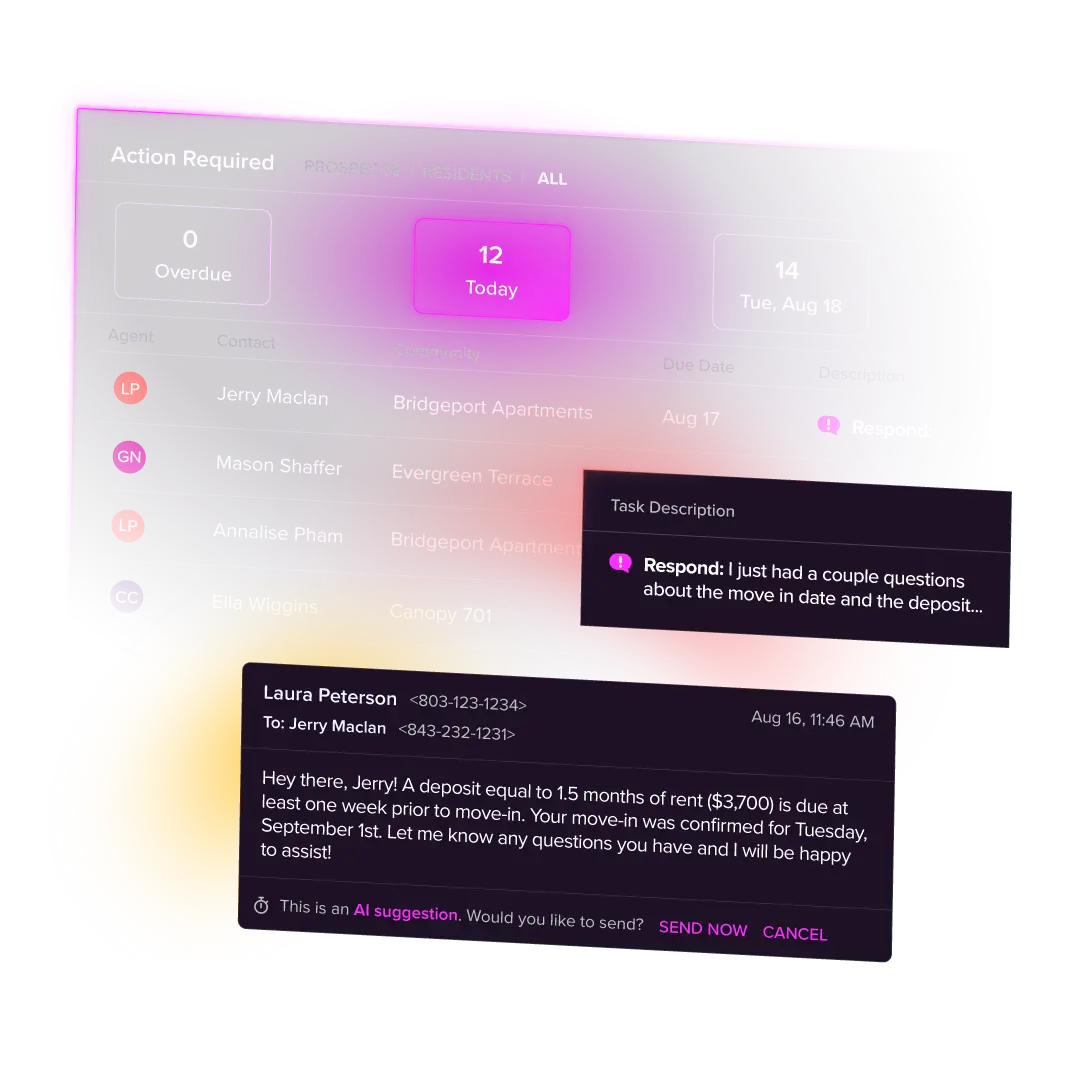 Funnel’s My Queue product interface for managing leasing work
