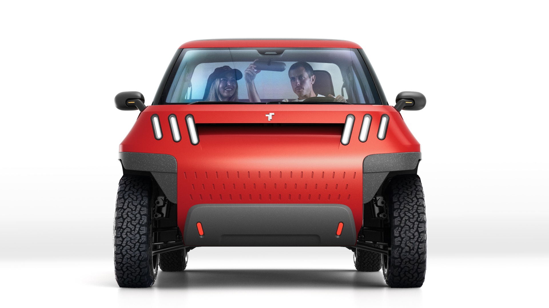 Front view of the compact TELO MT1 electric pickup prototype