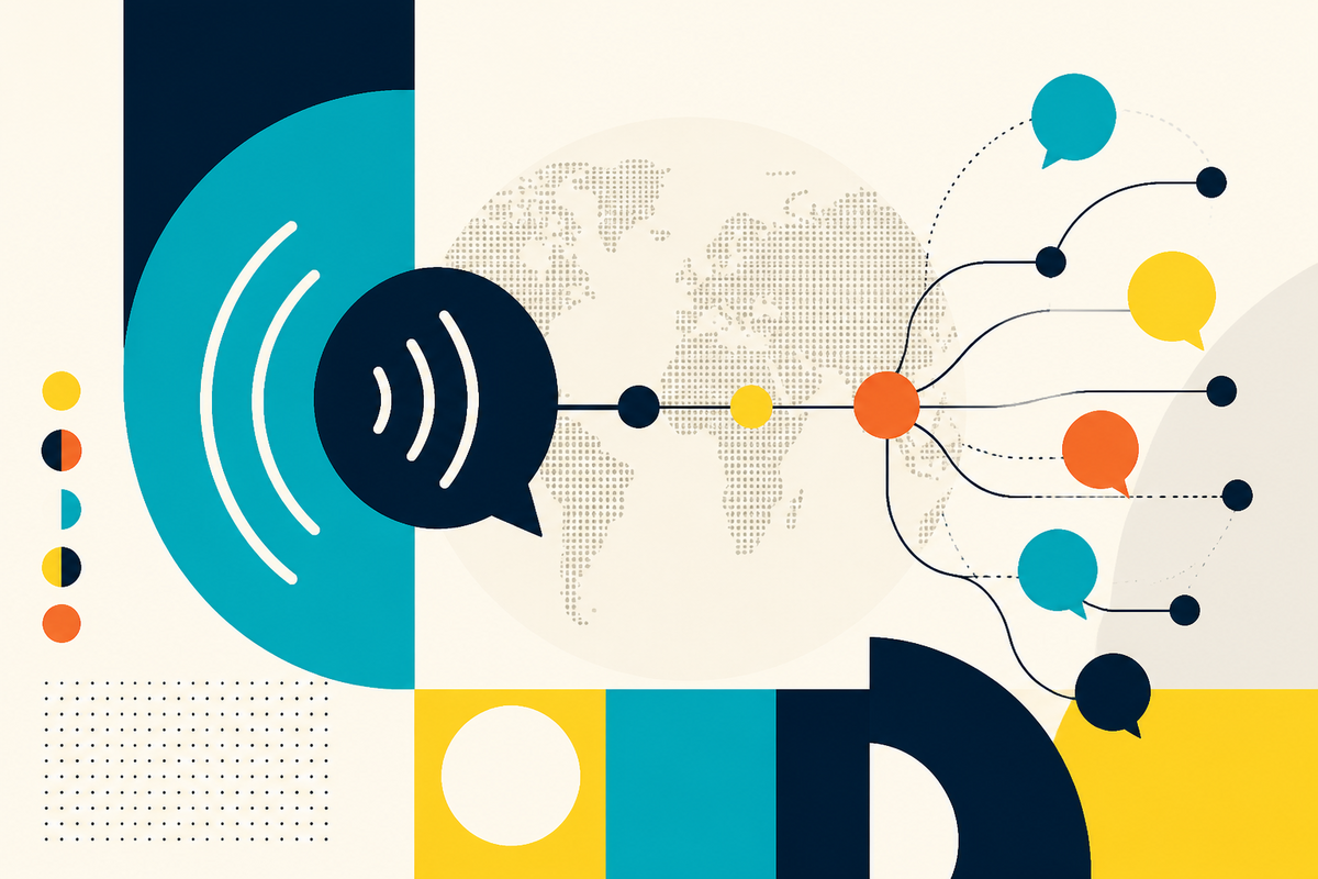 Abstract Swiss-style composition of conversation signals branching through a global network