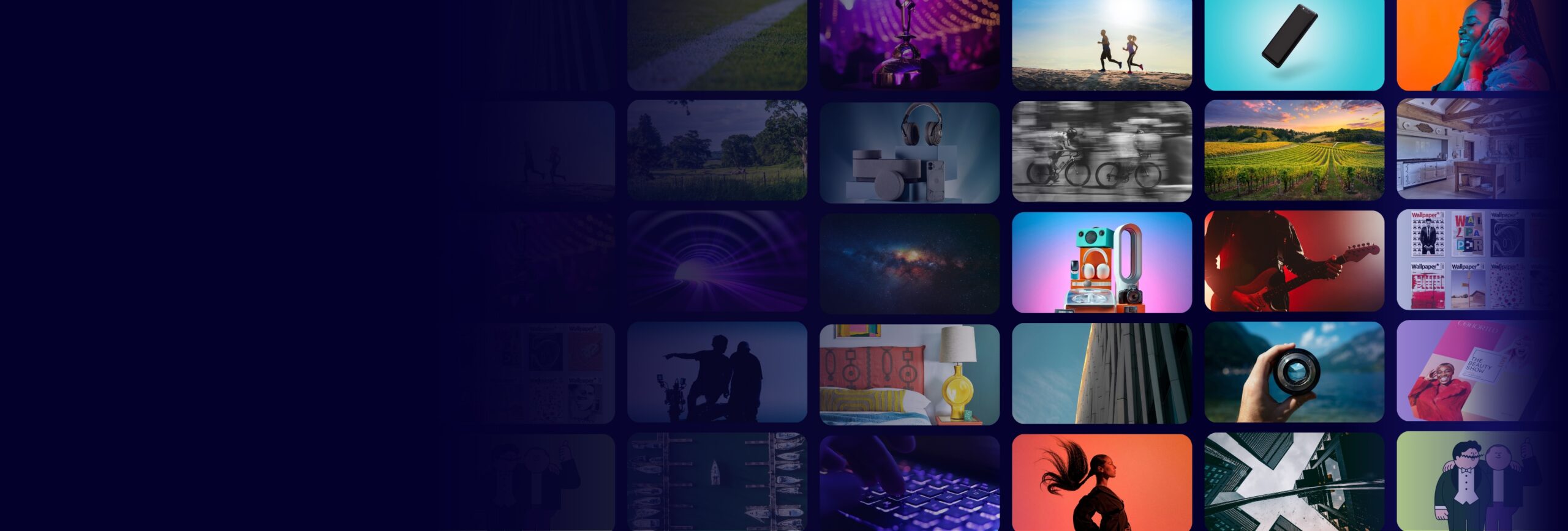 A montage of technology, fashion, homes, sport, photography and culture representing Future's specialist media portfolio