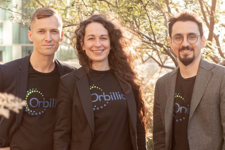 Orbillion co-founders Gabriel Levesque Tremblay, Patricia Bubner and Samet Yildirim standing together outdoors