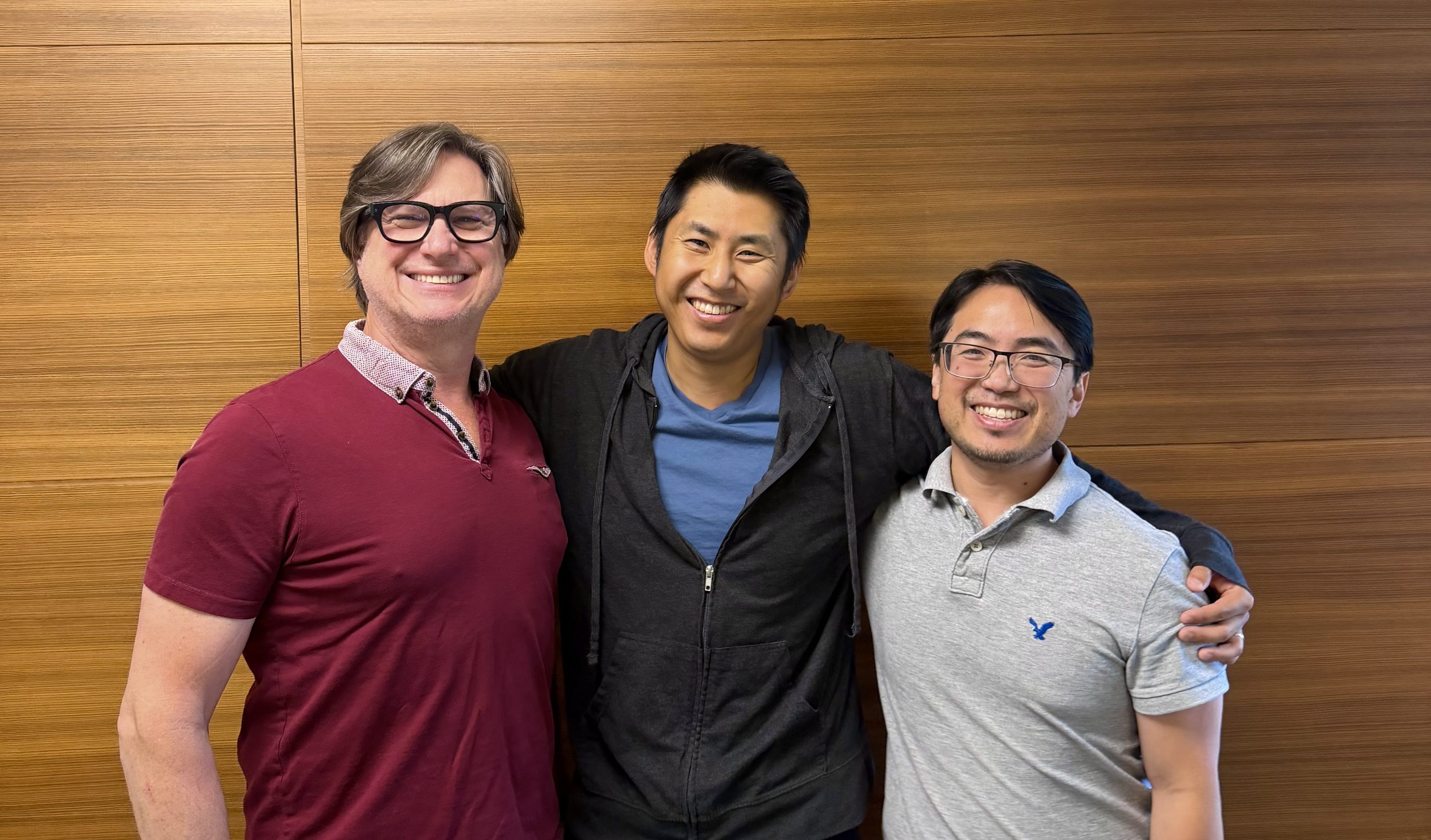 Chas Rampenthal, Gabriel Otte and Brandon Ooi smiling together