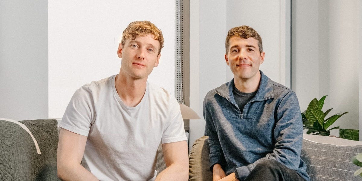 Harvey co-founders Winston Weinberg and Gabe Pereyra seated together in an office