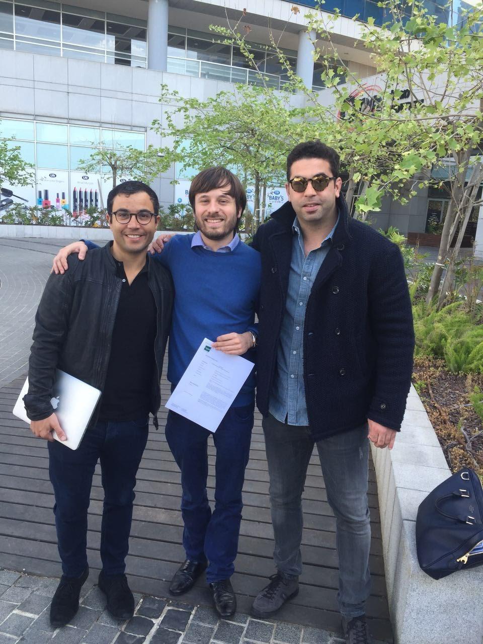Avital Pardo, Gal Krubiner and Yahav Yulzari outdoors after signing their first term sheet