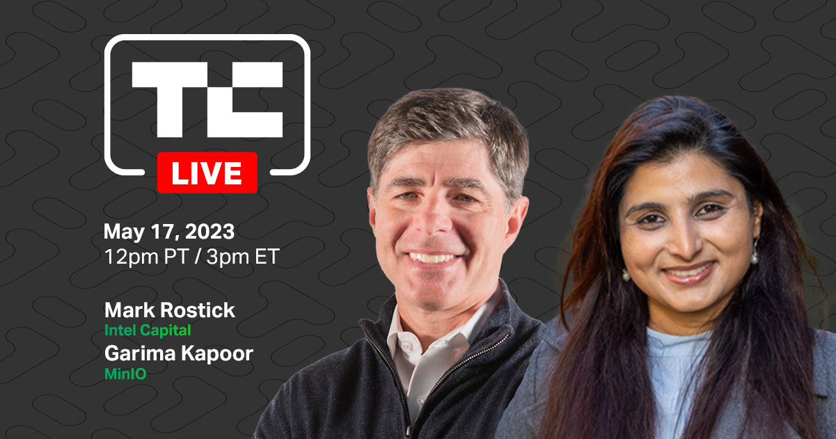 Garima Kapoor and Intel Capital's Mark Rostick pictured for a 2023 TechCrunch Live conversation