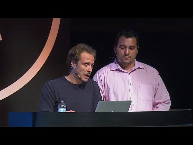 Gaspard de Dreuzy, left, and Antonio Reyes presenting Kapitall at FinovateFall 2014