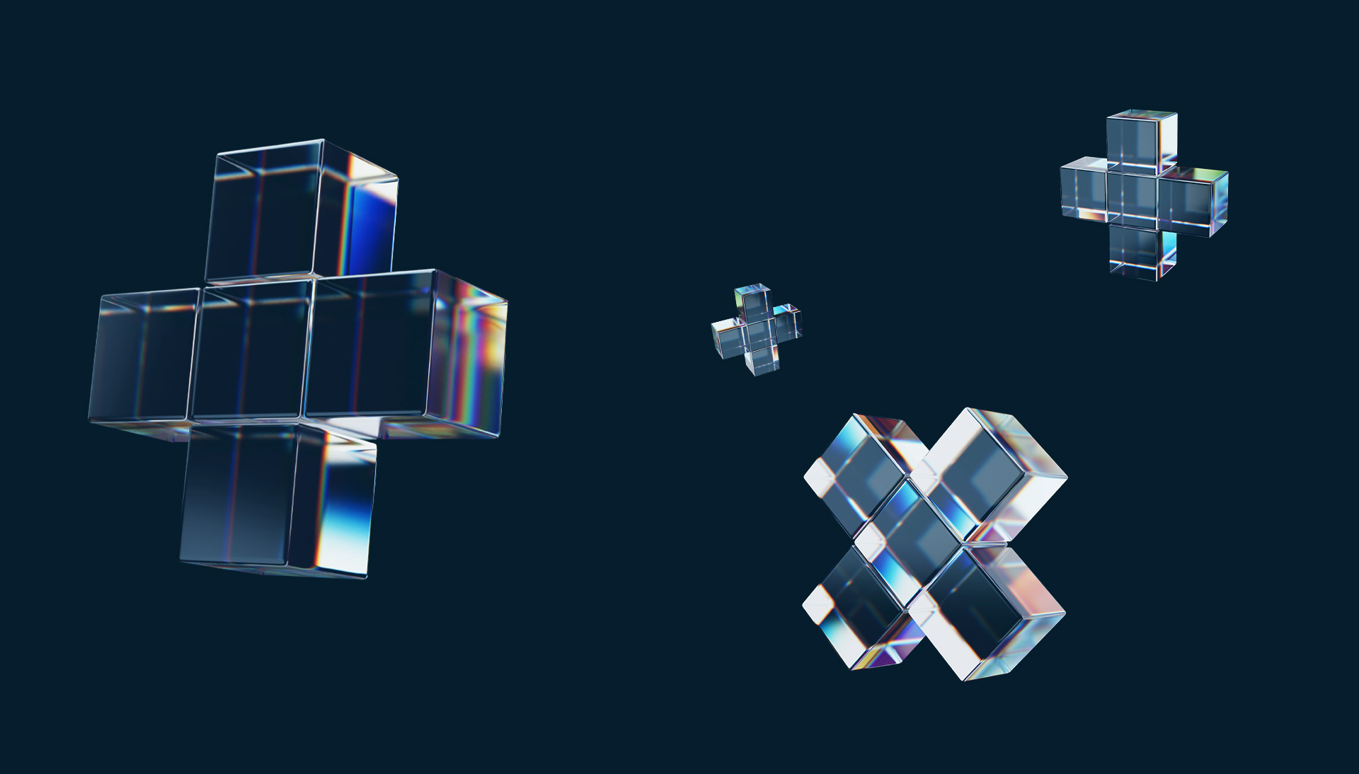 Gatesman brand artwork made of glass-like plus signs on a navy field