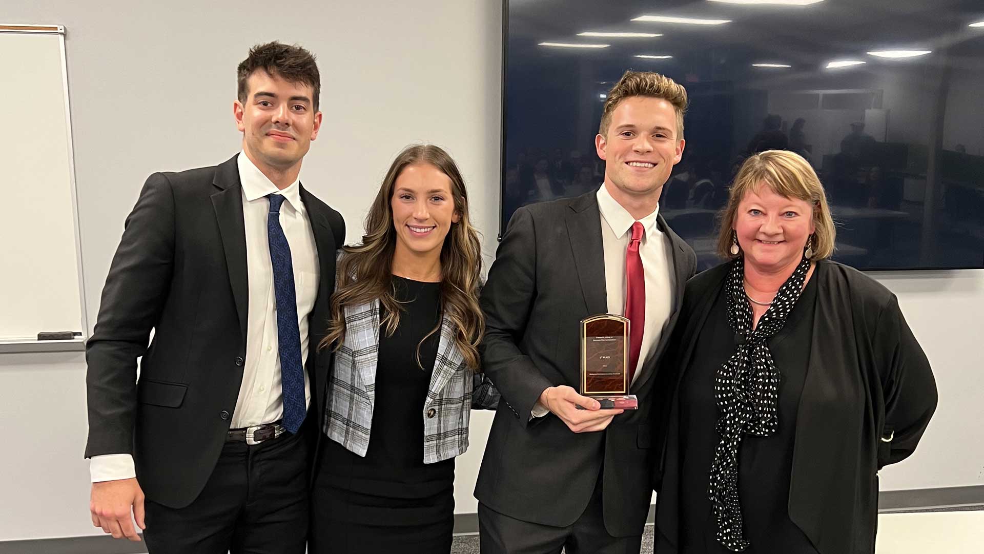 Gavin Baum-Blake, Erik Johnson, teammates and University of Alabama entrepreneurship leaders at the 2022 Aldag business-plan competition