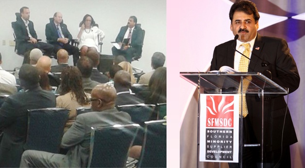 GDKN co-founder Jay Narang at a minority-business forum and speaking at an SFMSDC event