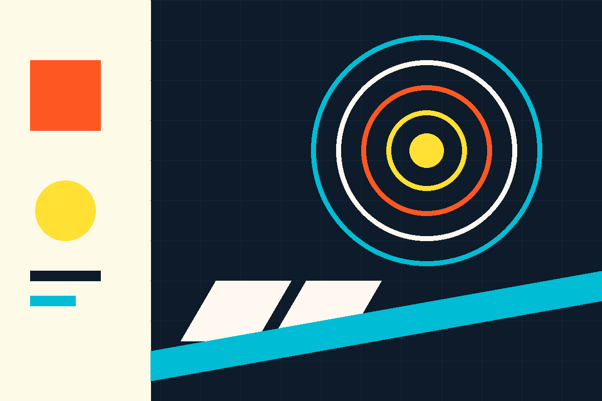 Swiss-style abstract graphic of concentric growth rings and interlocking bars