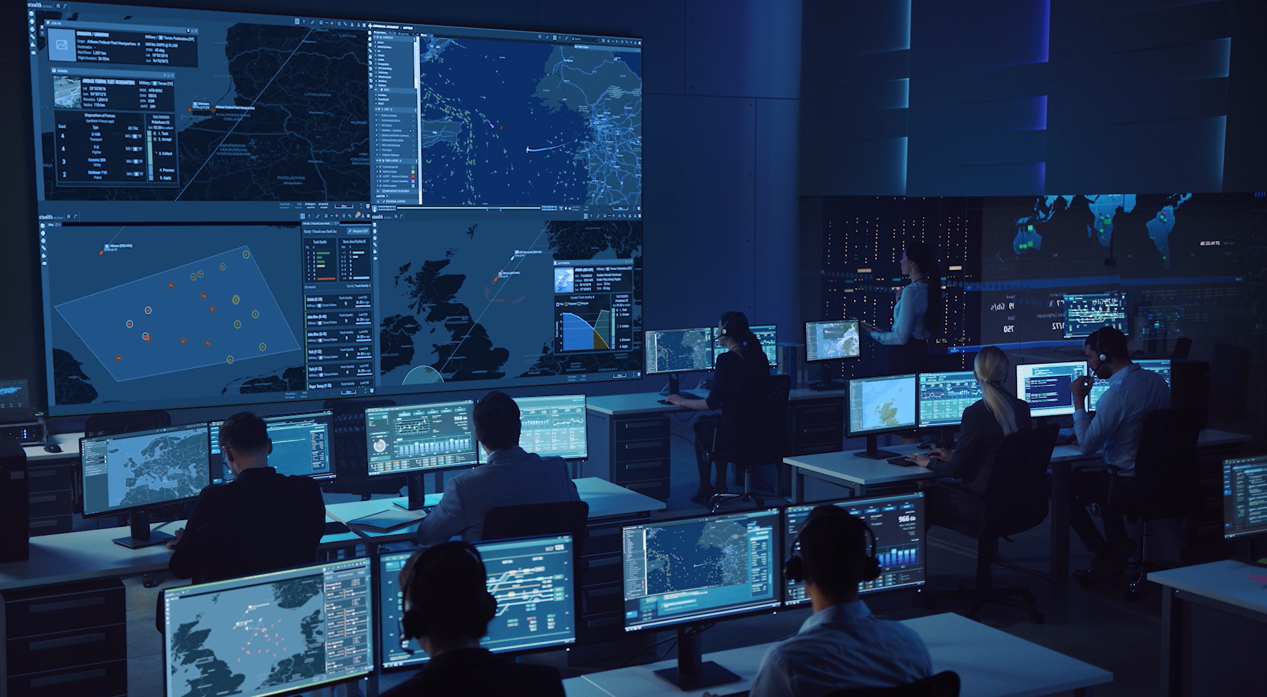 GA Intelligence operations floor with workstations and large displays