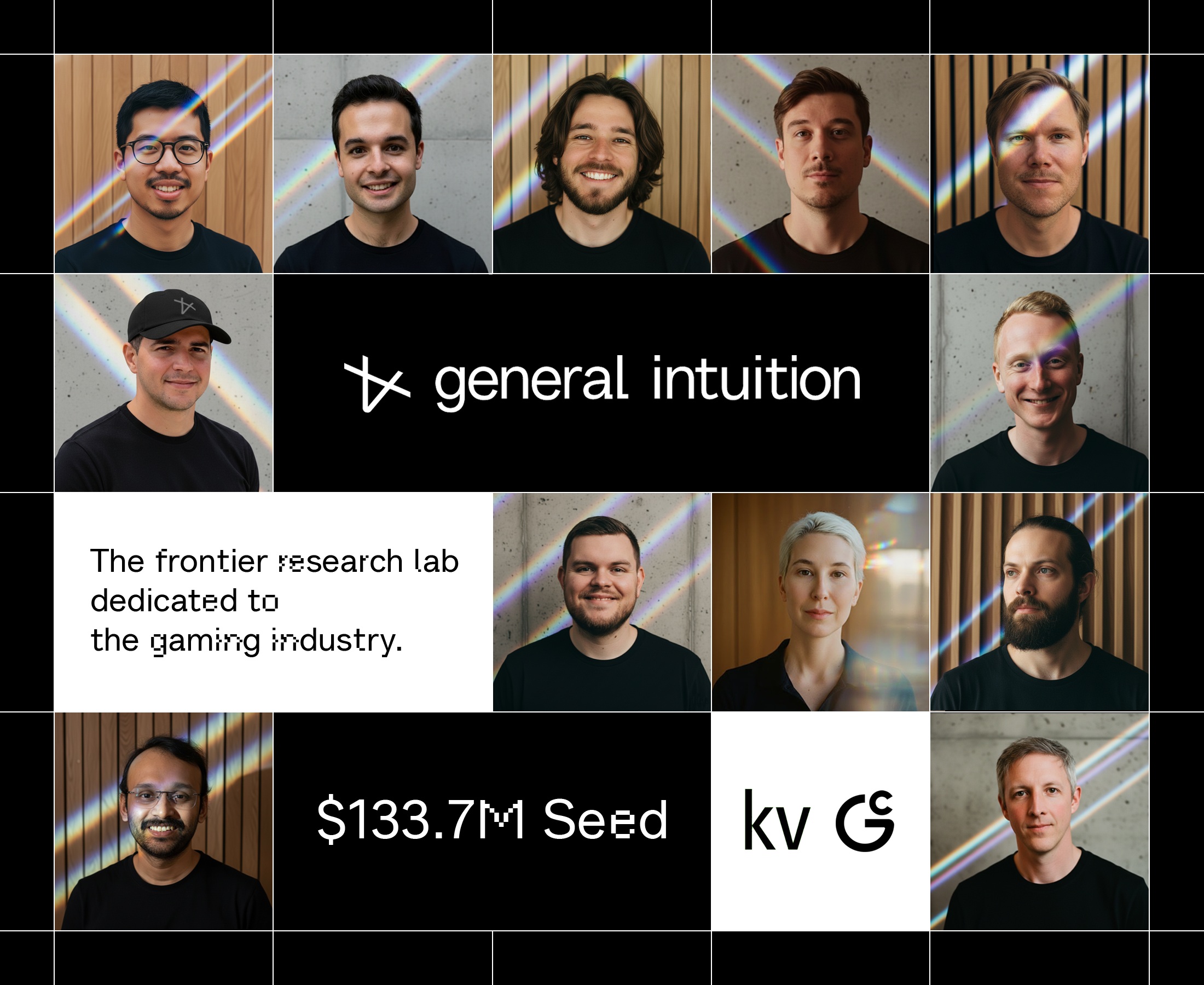 General Intuition founding-team announcement collage with portraits and the seed-round amount