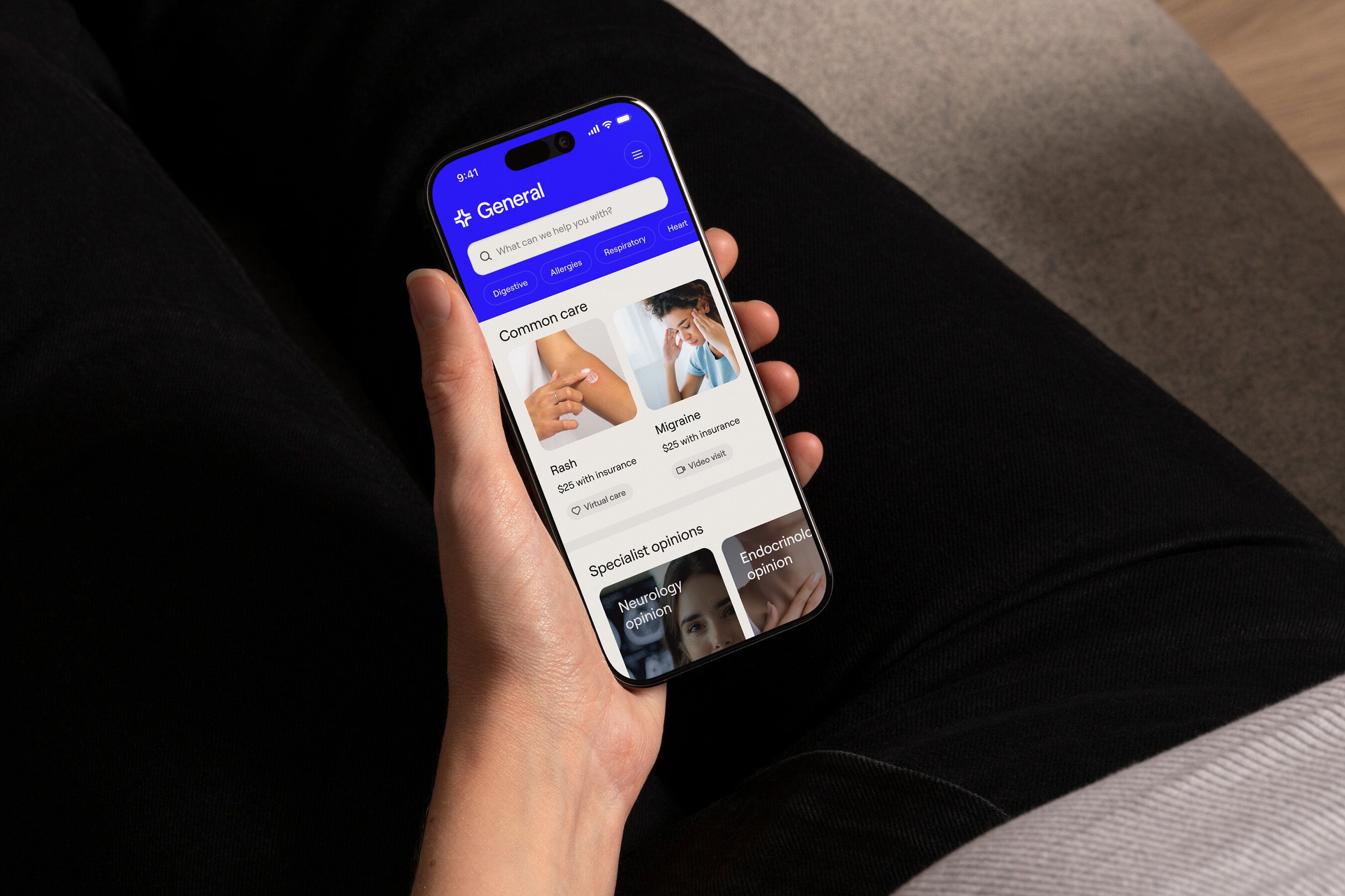 Customer browsing General Medicine care options on a phone