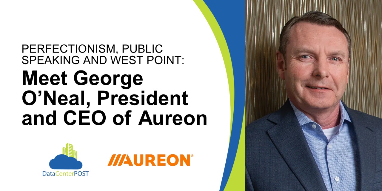 Editorial graphic introducing George O'Neal as president and CEO of Aureon, with his portrait at right