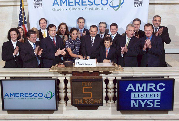 George Sakellaris with family and Ameresco colleagues ringing the opening bell at the New York Stock Exchange in 2010