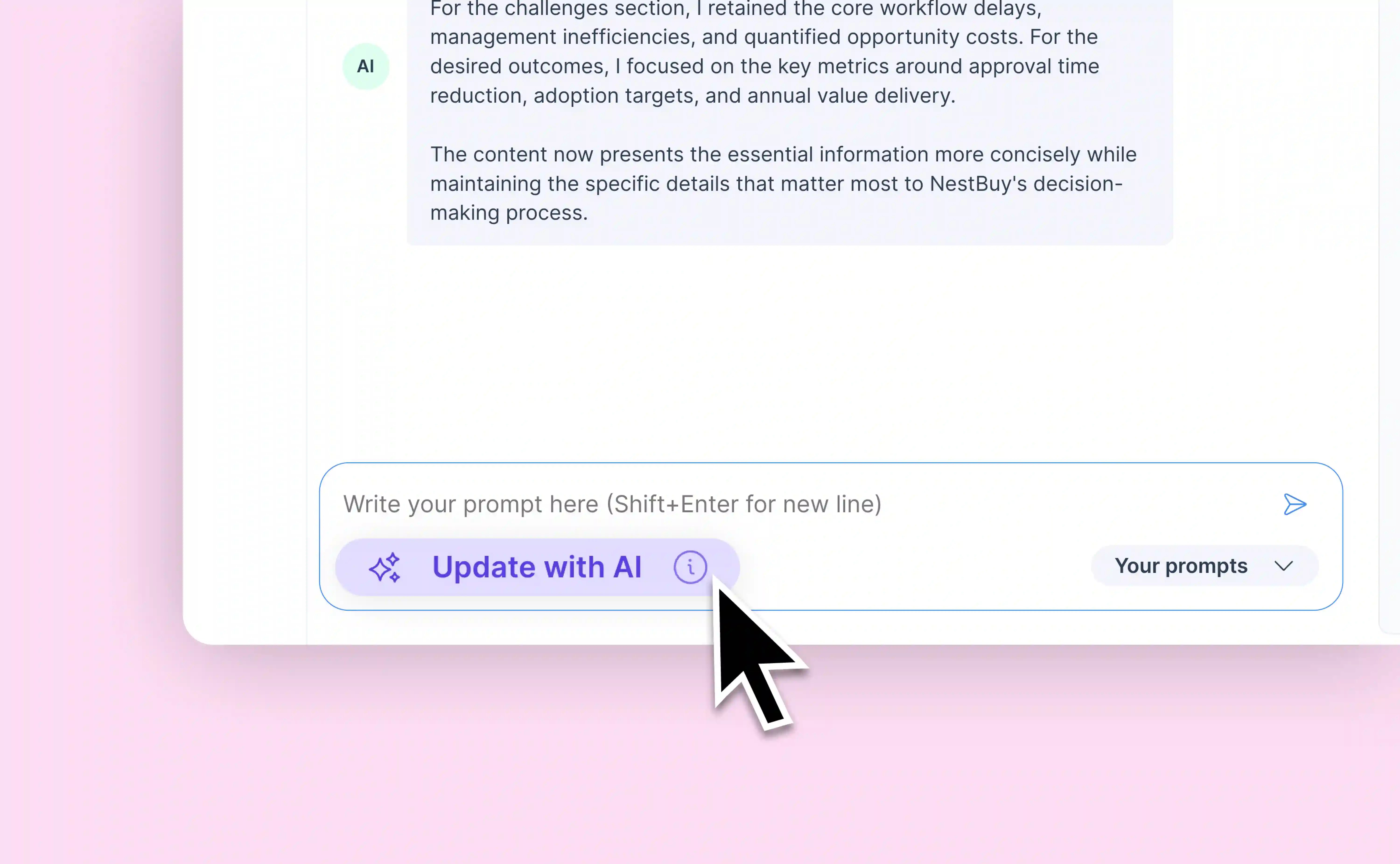 GetAccept Smart Content editor with an Update with AI button