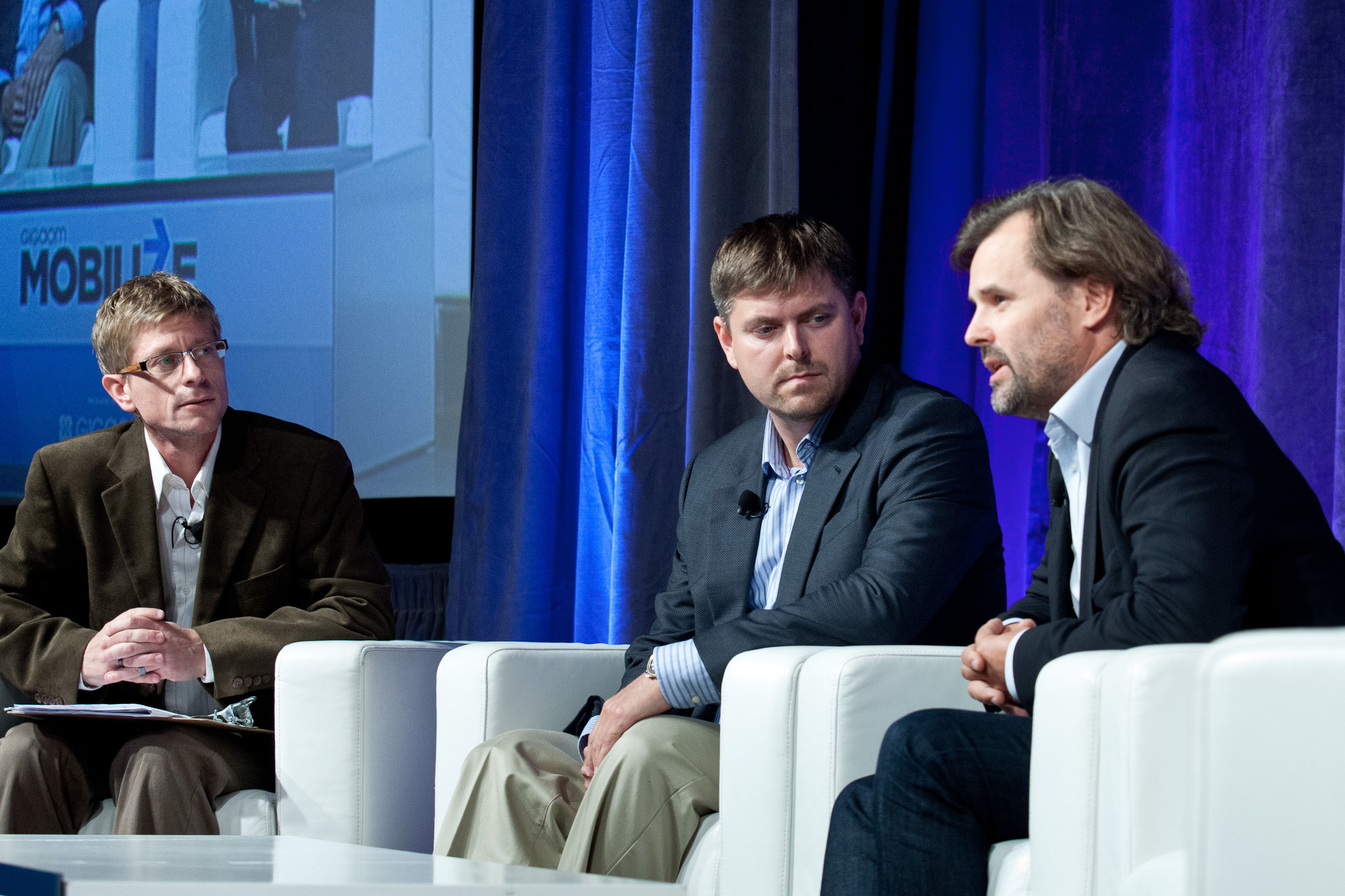Kevin Tofel, Ilja Laurs and Hjalmar Winbladh seated onstage at Mobilize 2011