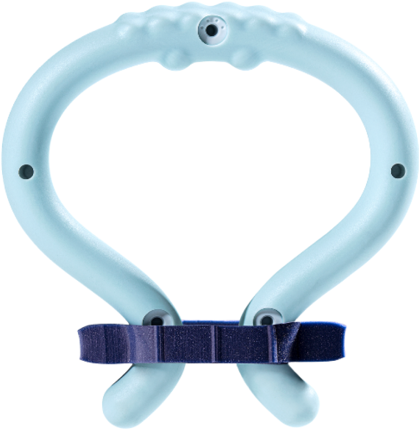Eddie’s horseshoe-shaped pale blue device closed by a dark tension band