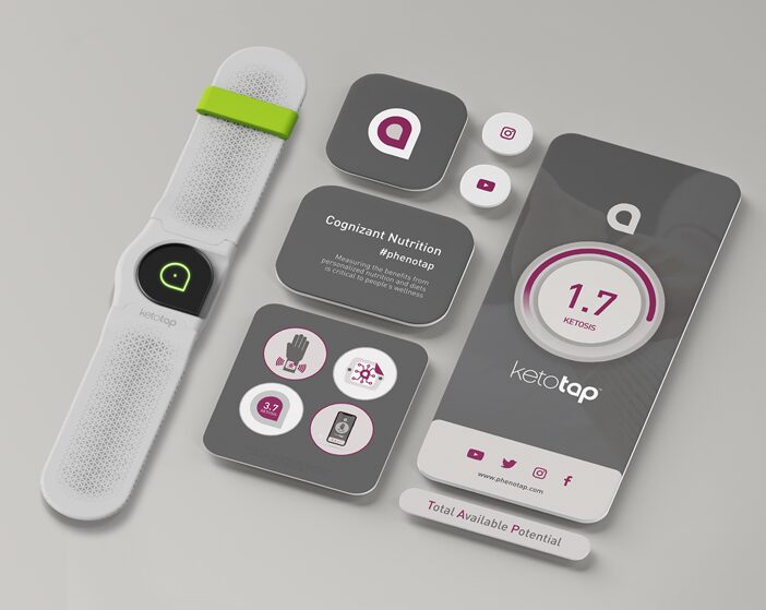 An early Phenotap concept showing a wrist sensor and mobile interface