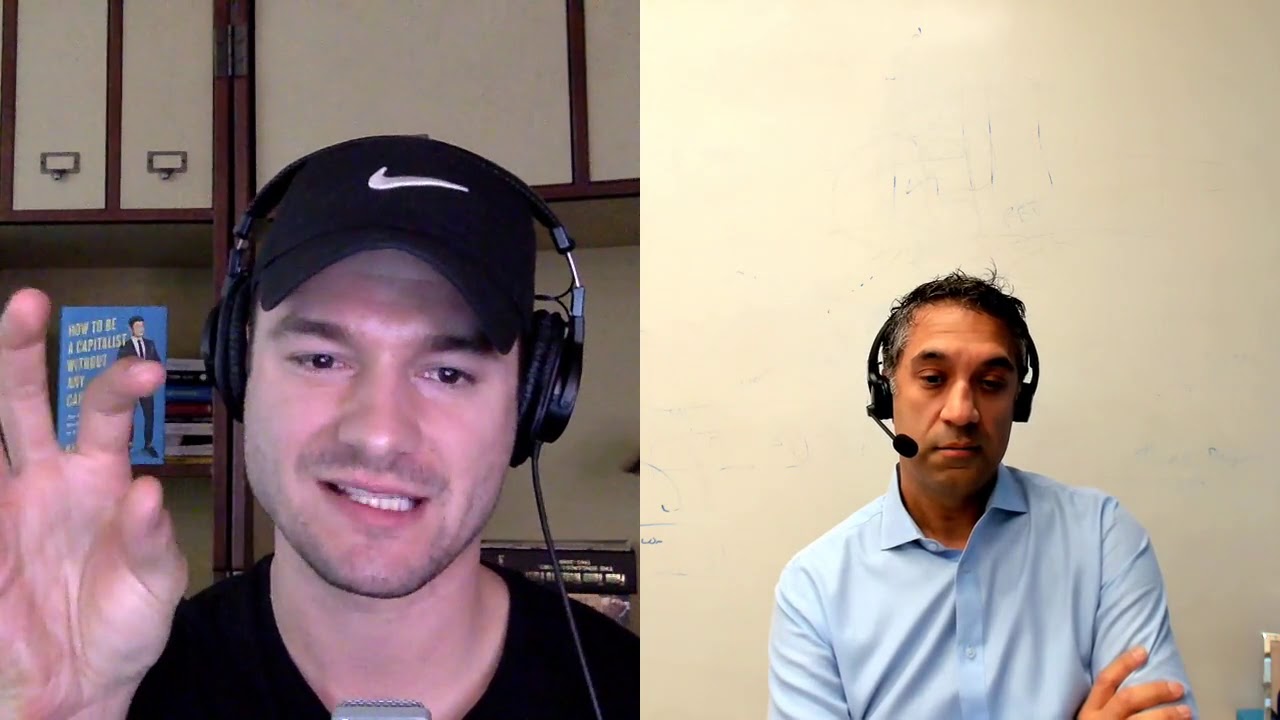 Nathan Latka, left, interviewing Gireesh Sonnad, right, by video call in 2019