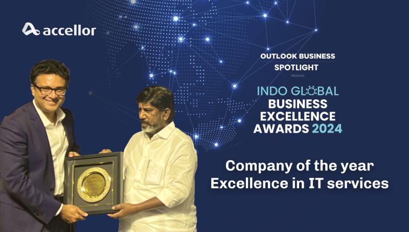 Girish Avantsa, left, receives Accellor’s 2024 IT services award from Telangana Deputy Chief Minister Bhatti Vikramarka.