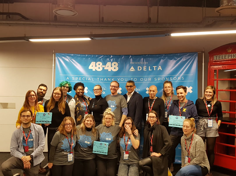 Volunteers gathered at the 48in48 London event in 2018