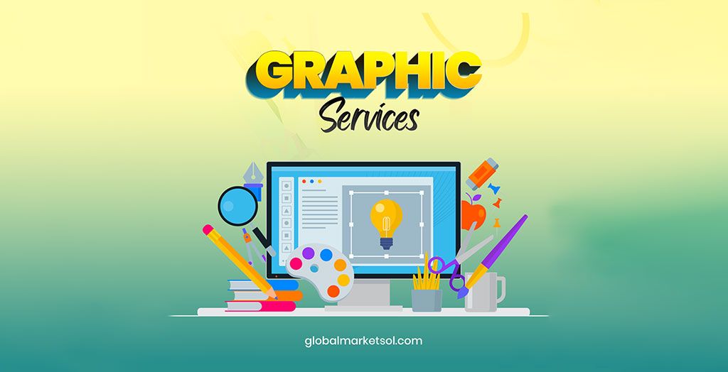 Global Market Solution graphic services illustration with a desktop design workspace