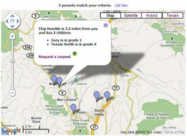 A Go Together carpool match request inside the CarpooltoSchool app
