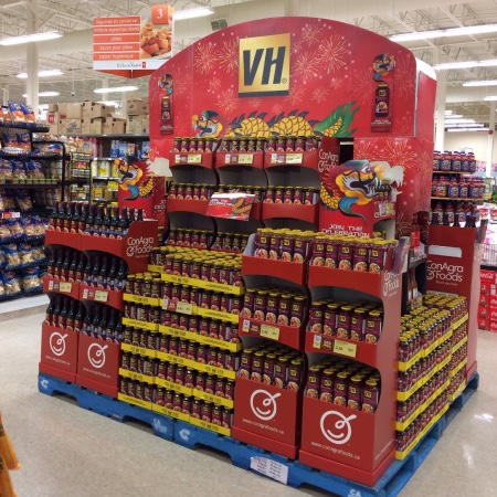 A red VH sauces Chinese New Year retail display in a grocery store