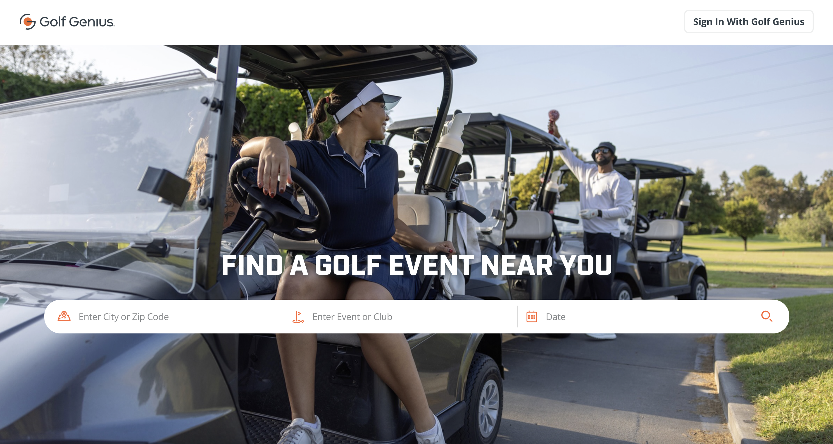 Golf Hub product screen showing golf-event discovery