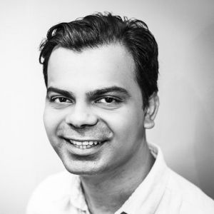 Black-and-white press portrait of Good&Co CEO Samar Birwadker