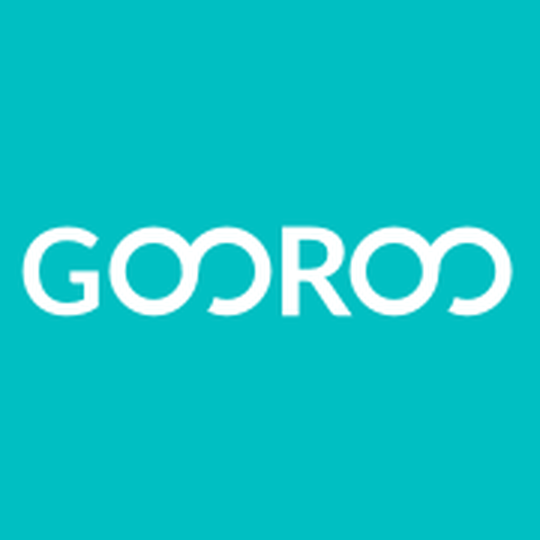 Gooroo logo - white wordmark on teal