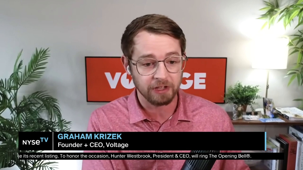 Graham Krizek speaking remotely during his NYSE TV interview