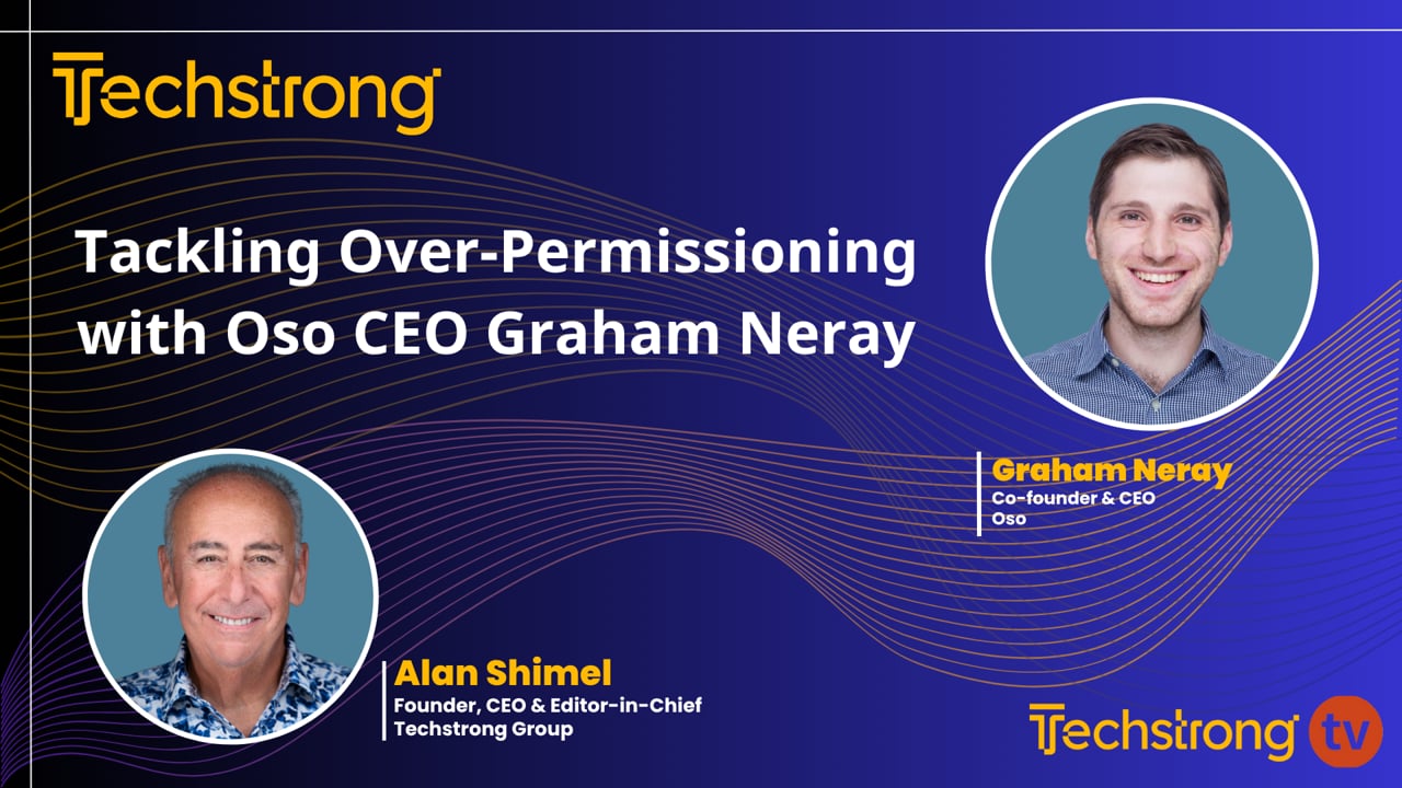 Techstrong interview artwork showing Graham Neray and host Alan Shimel
