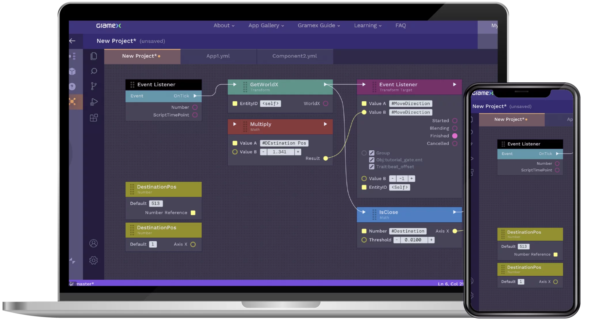 Gramex product screenshot showing a visual interface for data application development