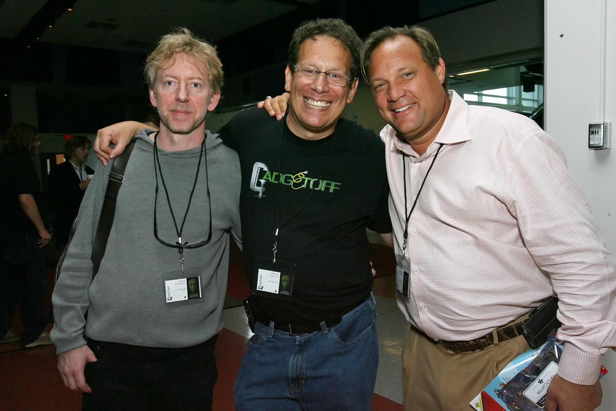 Granger Whitelaw, at right, standing with two friends at a technology gathering