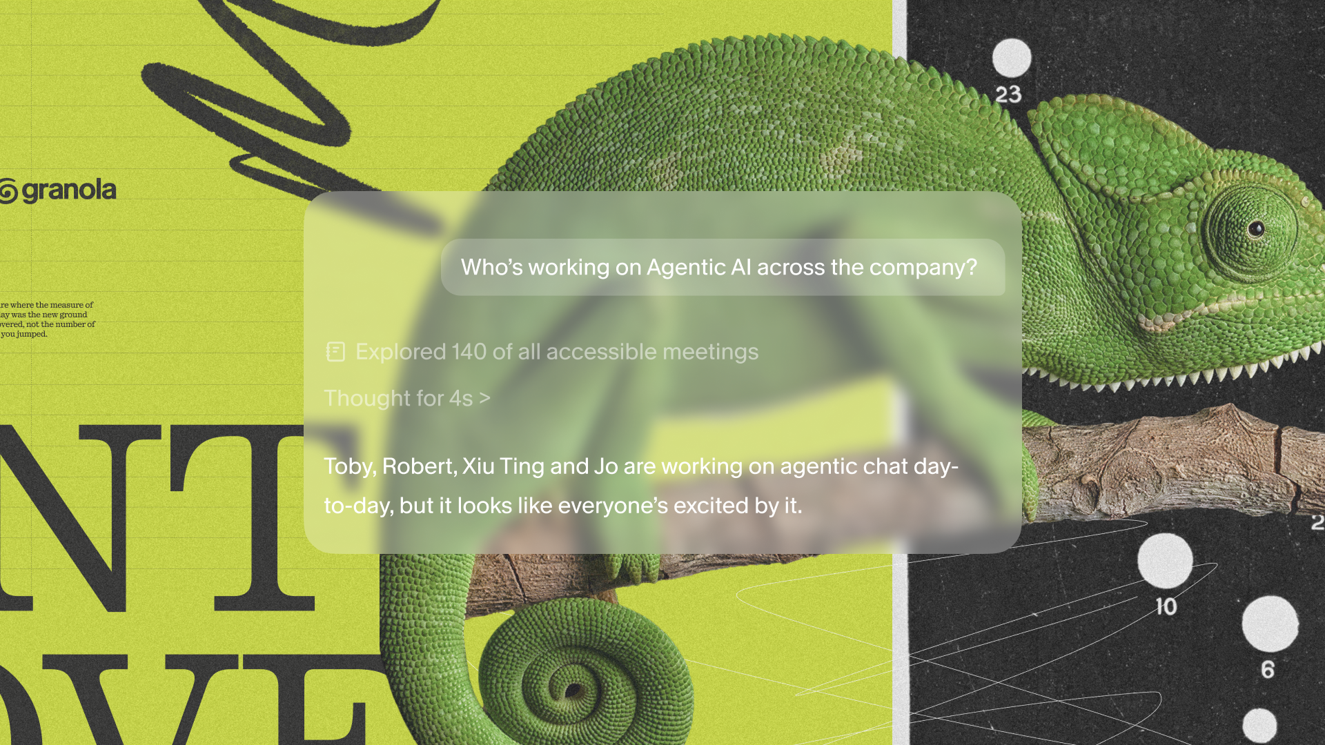 Granola agentic Chat showing how many meetings it explored before answering