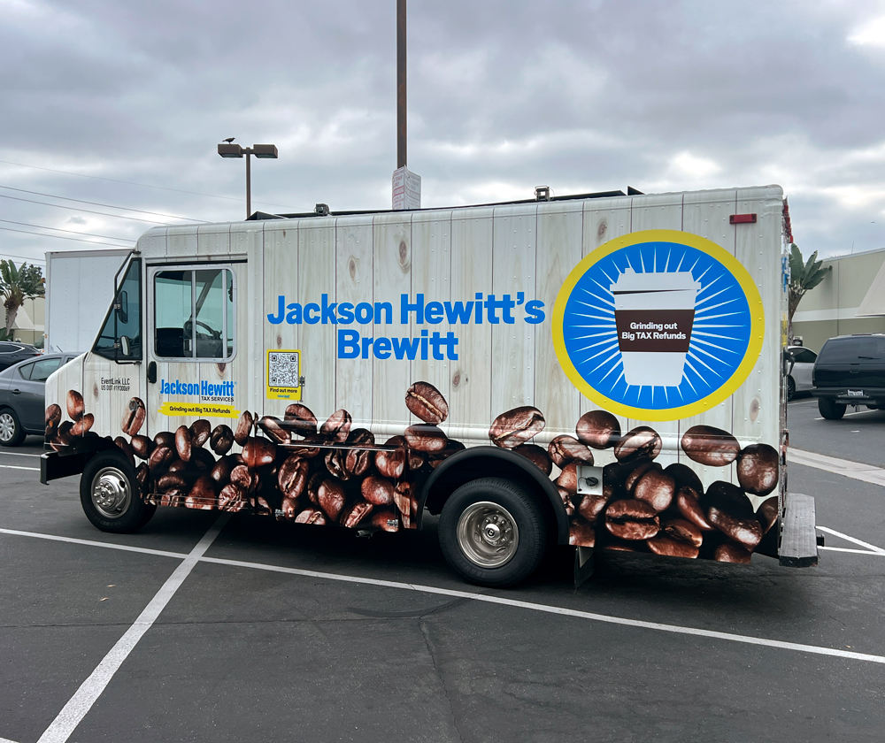 Coffee-themed vehicle graphics featured in Graphics360’s vehicle-wrap portfolio