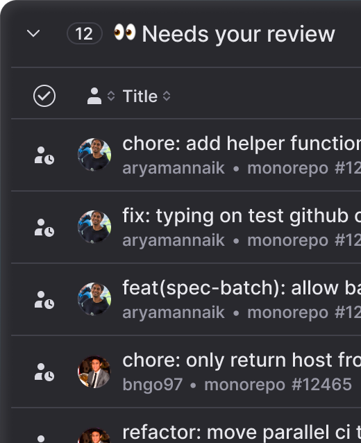 Graphite pull request inbox showing grouped code review work