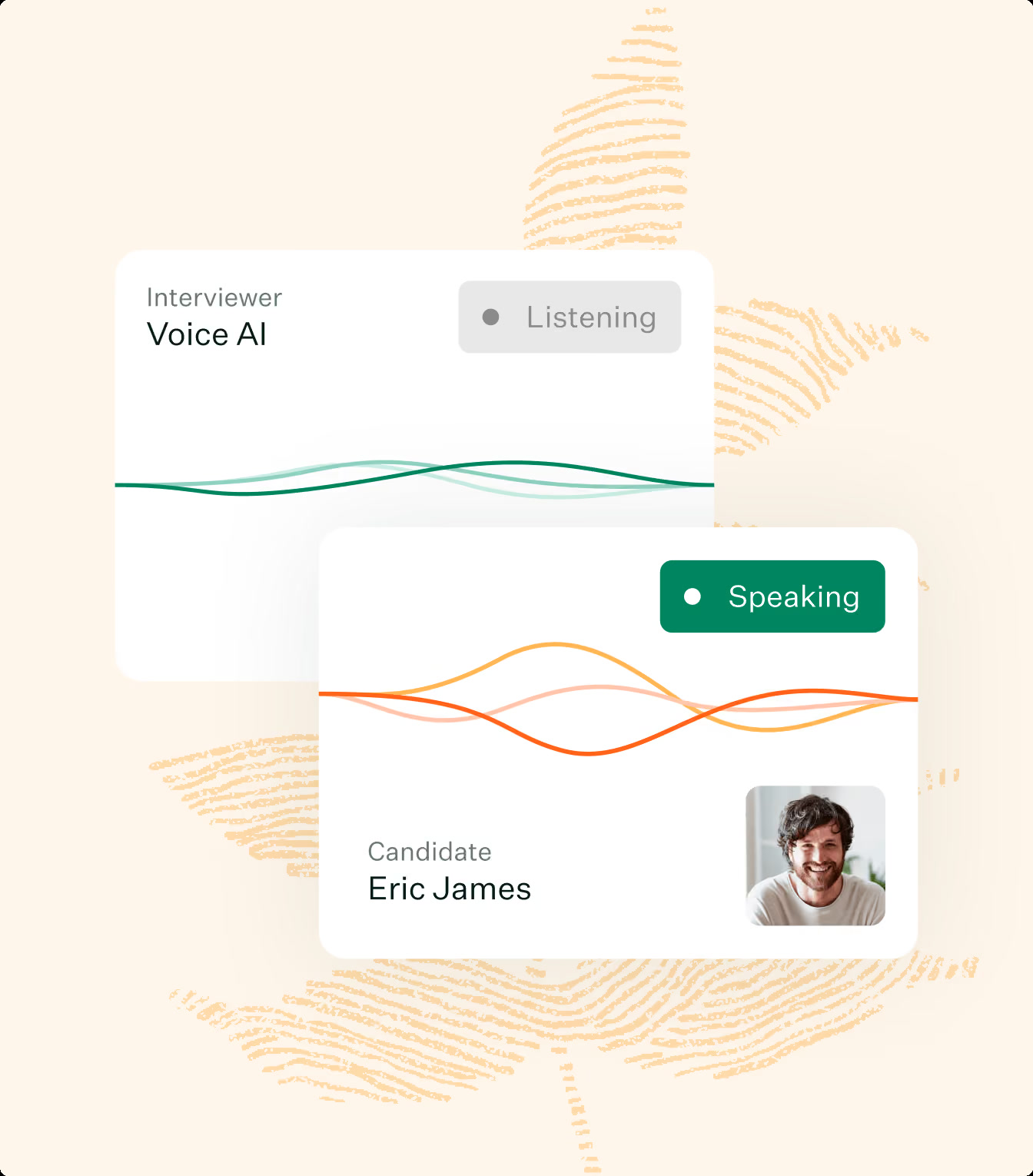 Greenhouse Voice AI interview screen in marigold colors