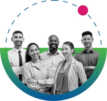 GreenRoad company illustration showing a diverse group of professionals
