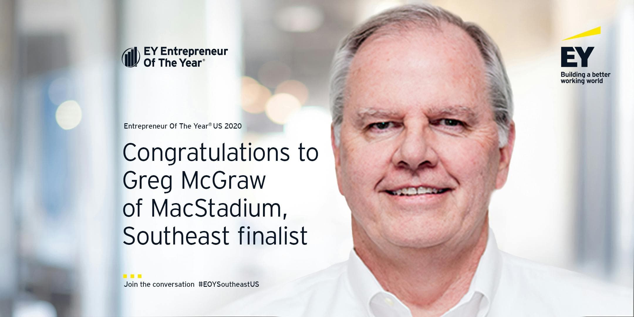 Greg McGraw pictured in an EY Entrepreneur Of The Year Southeast finalist announcement