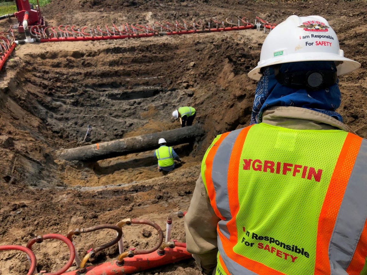 Griffin Fluid Management pipeline and pump equipment on site in Vanduser, Missouri