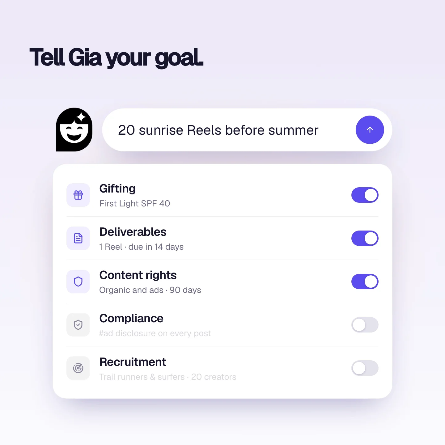 GRIN program setup interface showing a creator campaign workflow