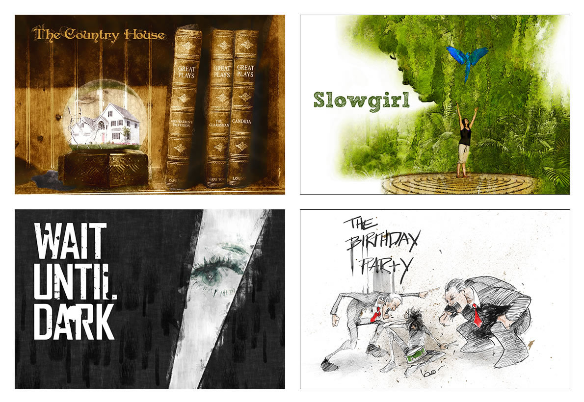 Four Group 22 Geffen Playhouse artworks for The Country House, Slowgirl, Wait Until Dark and The Birthday Party