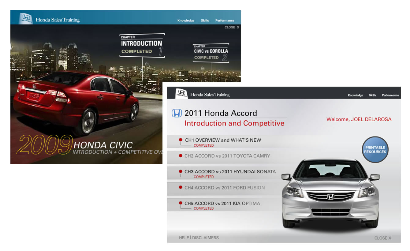Historical Honda Civic and Accord sales-training screens from Group 22’s portfolio