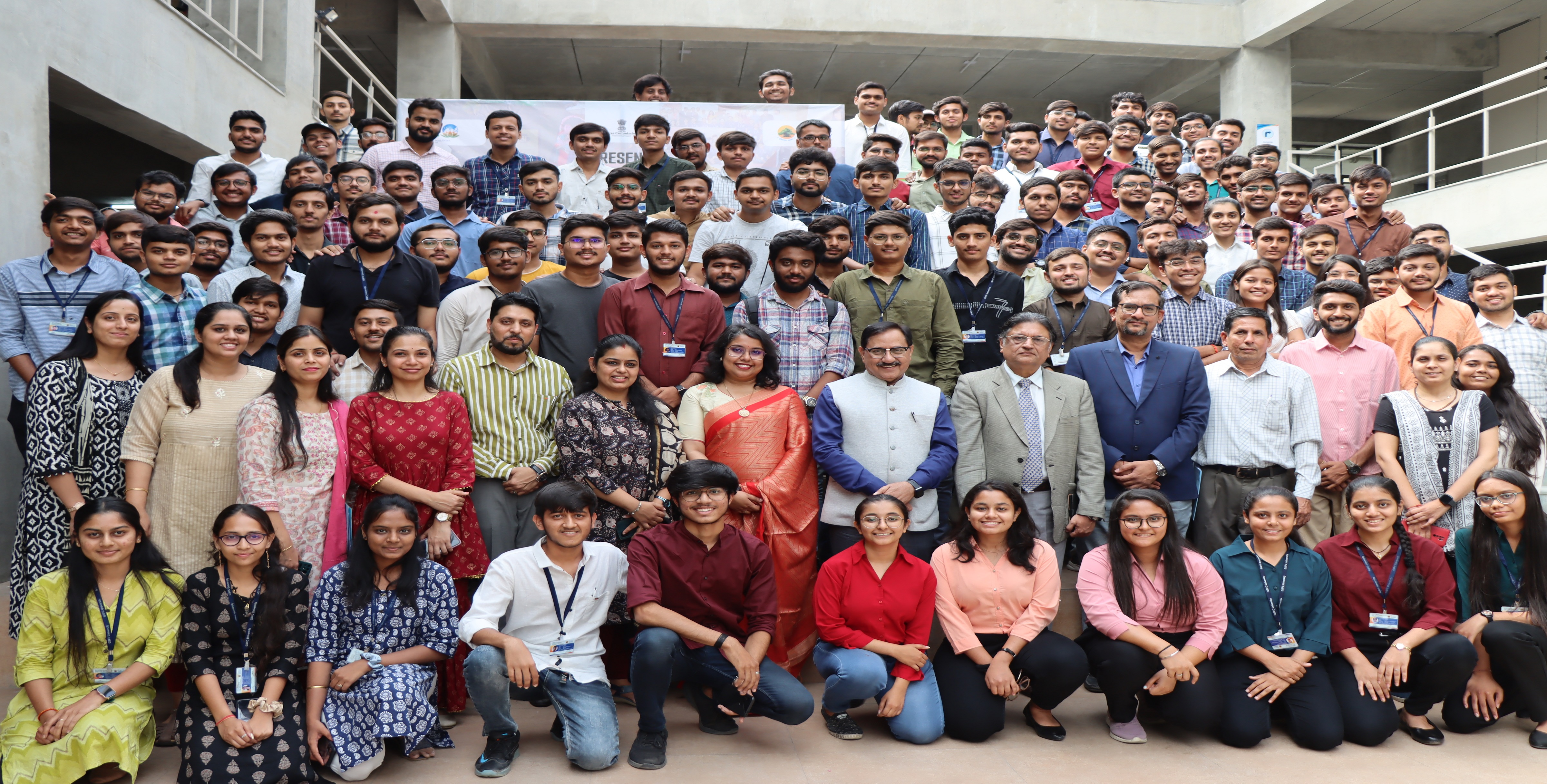 Startup participants and management gathered for a group photograph at GSFC University