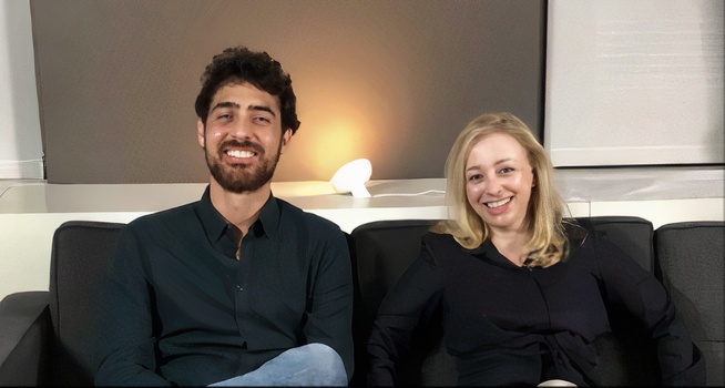 Guillaume Cohen-Skalli, left, seated beside fellow Paloma Health co-founder Marina Tarasova