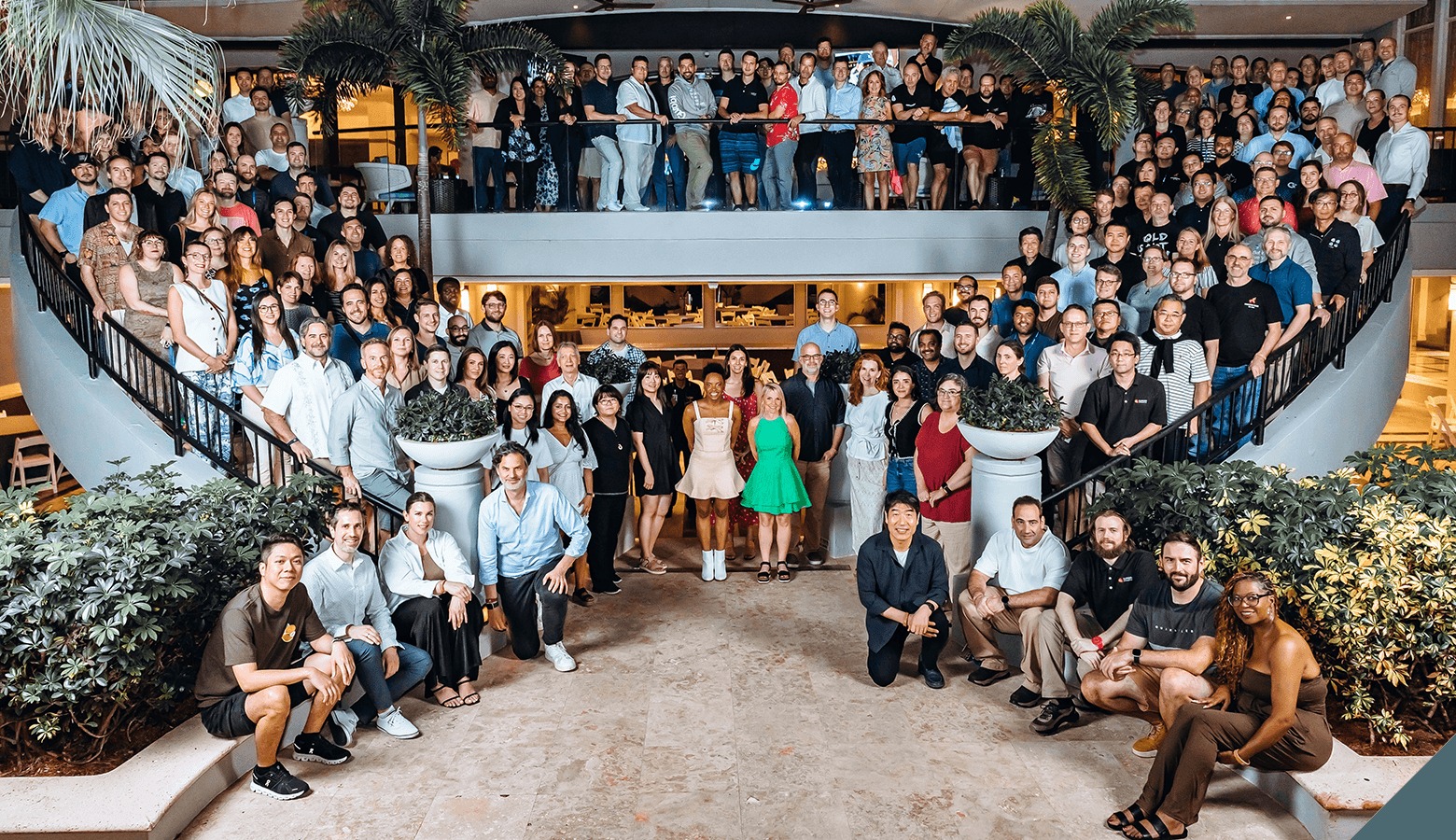 Gurobi team gathered on a staircase and balcony