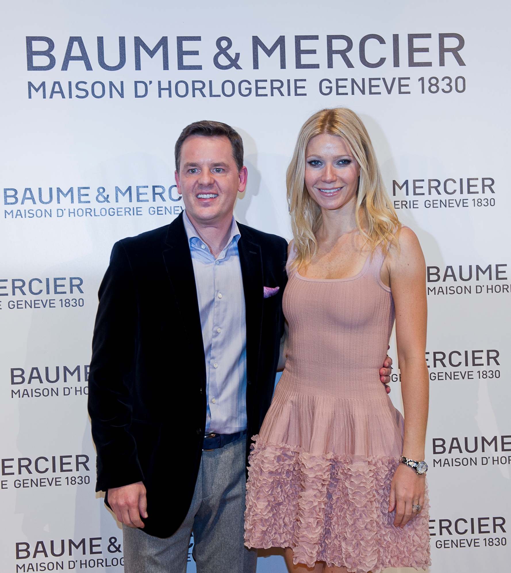 Gwyneth Paltrow and Alain Zimmermann posing at a Baume & Mercier event in Geneva